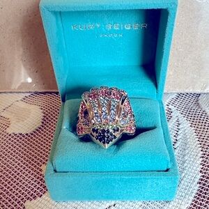 Kurt Geiger Gold Ring with Pink and Green Crystals /7